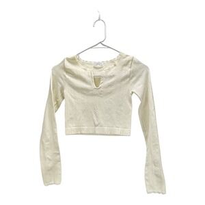 Altar'd State Intimates Size XS Lace Trim Long Sleeve Ivory‎ Cream Crop Top